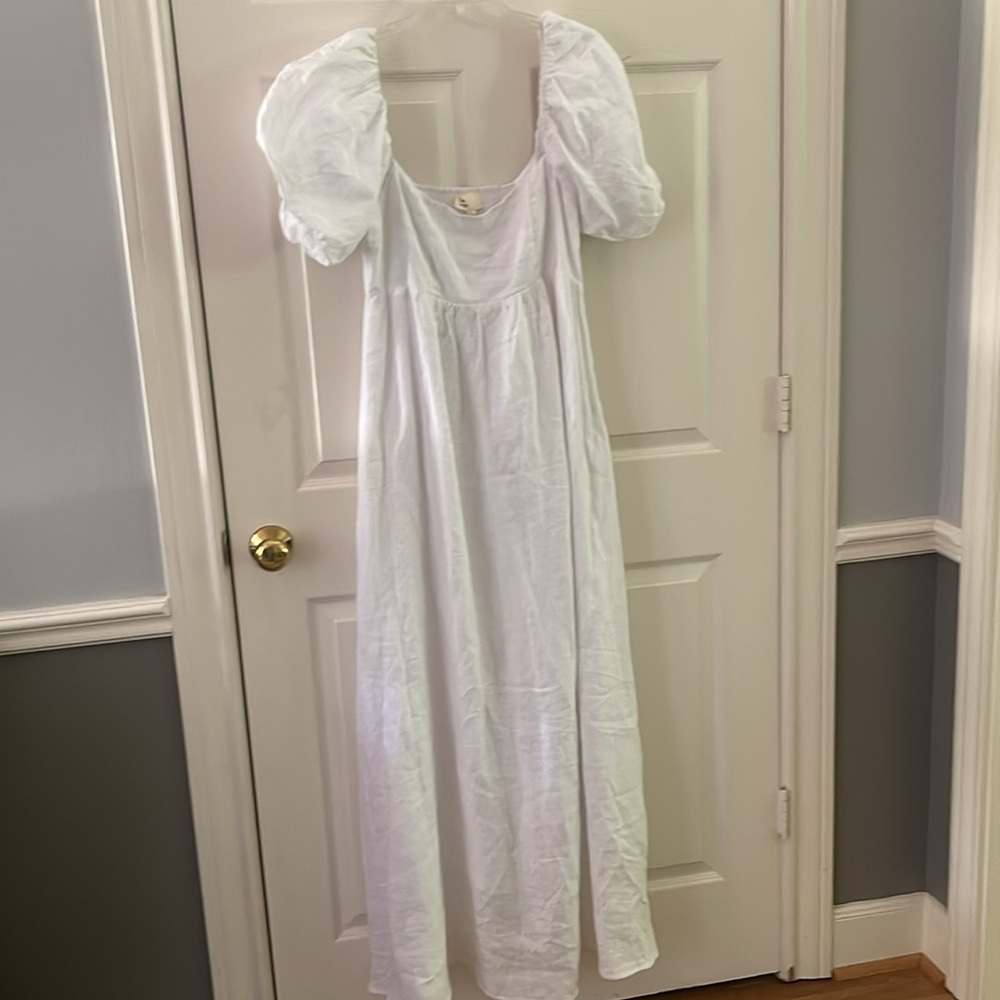 Elegant White Maxi Dress Linen - Picture 3 of 5